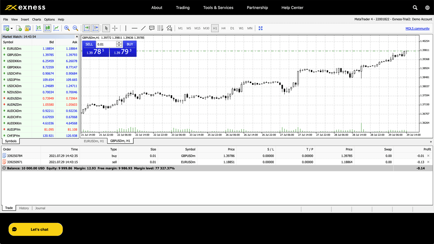 exness 網頁終端界面